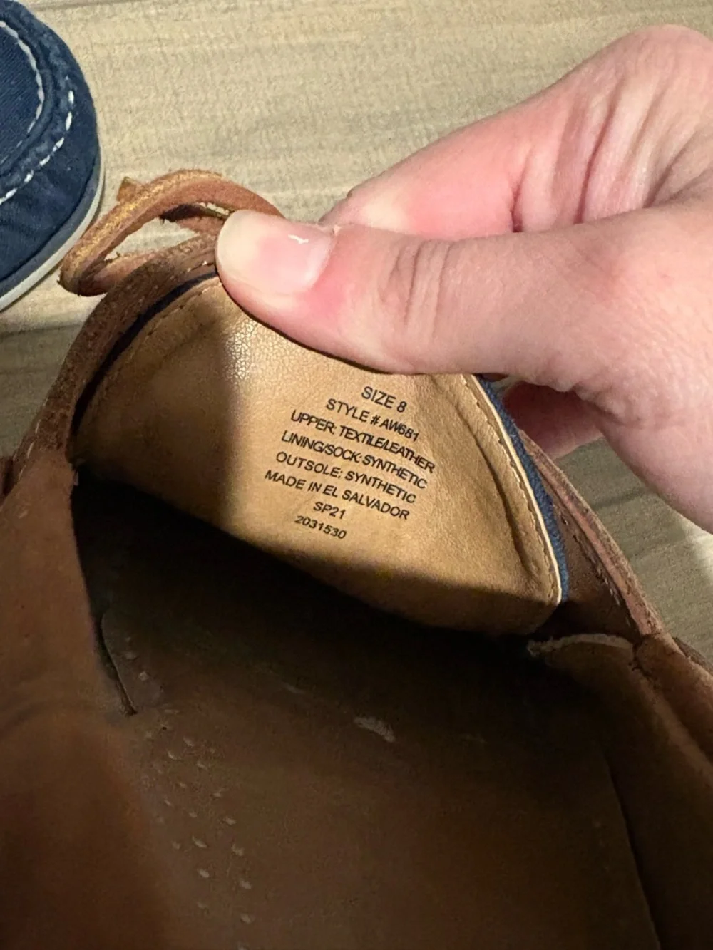 J. Crew AW681 2-Eye Canvas Slip-On Boat Loafer Shoes leather Blue Brown‎ Men's 8